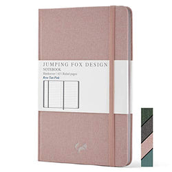 Jumping Fox Design Linen Fabric Premium A5 Hardcover Lined Notebook Journal, Medium 5.6 x 8.4 inches, 100gsm Quality Paper, Numbered Pages, Inner Pocket (Rose Tan Pink, Medium A5)
