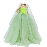 BJDBUS for 11.5 Inch Girl Doll Clothes, Green Trailing Wedding Dress with Veil Dinner Party Gown