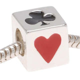 Delight Beads Silver Tone Cube With Playing Card Suits Bead - European Style Large Hole (1)