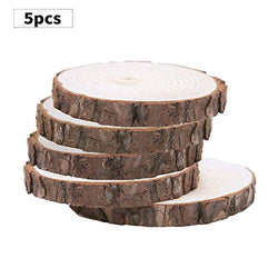 Unfinished Round Wood Tree Slices Basswood Plaque Slabs 5 Pcs 7-8 Inch, Wooden Circles with Bark for DIY Crafts Centerpieces Table Home Decor Christmas Ornaments (7-8 inch 5pcs)