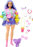 Barbie Doll with Pet Koala, Barbie Extra, Kids Toys, Clothes and Accessories, Wavy Lavender Hair, Colorful Butterfly Sweater, Pink Boots