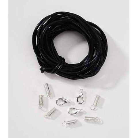 Bulk Buy: Darice DIY Crafts Necklace Kit 2mm Black Leather Cord with Silver Findings (6-Pack)