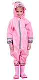 Kids Lightweight Waterproof Rain Jacket Outwear Zip Up Hooded Coverall Rain Coat with Reflective Strips, Pink Rabbit