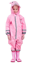 Kids Lightweight Waterproof Rain Jacket Outwear Zip Up Hooded Coverall Rain Coat with Reflective Strips, Pink Rabbit