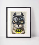 Bat Cat Super Hero Vintage Upcycled Dictionary Art Print - 8x10 inches