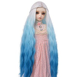 MUZI Wig Heat Resistant Doll Hair Wig, Fiber Long Deep Wave Curly Ombre White Pink Blue Doll Hair BJD Doll Wig for 1/3 BJD SD Doll Wig (1001RT4811RT4537)