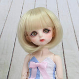 1/4 BJD Doll 7-8 Inch 18-19CM Lovely Syntheitc Super Soft Mohair Straight Shortcut Bob with Full Bangs Doll Wigs Lati Blonde Doll Accessories Peach Pony BJD Doll Wigs