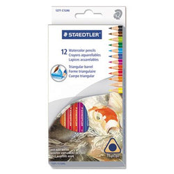 Triangular Watercolor Pencil Set, H/#3, 2.9mm, 12 Assorted Colors