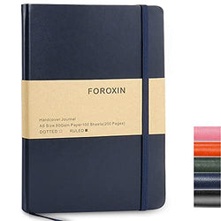 FOROXIN A5 Ruled Journal Notebooks - 8.3' x 5.7' 80gsm Thick Paper, 192 Pages Hardcover Diary with Fine Inner Pocket, Faux Leather Hard Cover Notepad for Women & Men, Dark Blue