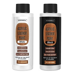SEVENWELL Acrylic Leather Paint Kit Black & White for Shoes, Sneaker, Couches, Bags, Boot, Jackets, Purses, Canvas, Leather Dye Shoe Customization