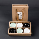 Yan Hou Tang 3 Colors Japanese Kungfu Ceremony Set of 6 Sake Tea Cups Ceramic Classic Drinkware Tiny Slim Small 45ml 1.6Oz with Black White Green Cyan Mix Style Traditional Handcrafted Gift