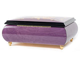 Ornate Floral Design Purple Italian Hand Crafted Inlaid Wood Jewelry Music Box Plays Minuet No. 1