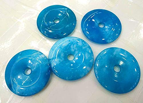 4pcs 15-50mm Handmade larimar Blue Jade Gemstone Pendant,Donut Pi Focal Round Beads