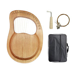 Lyre Harp, 16 Metal String Mahogany Plywood Body String Instrument with Tuning Wrench and Carry Bag (wood)