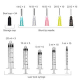 33 Pack - Syringe Blunt Tip Needle and Cap Set, 20-10-5-3-1ml Syringes, Various Ga Blunt Needles, Luer Lock Plastic Glue Applicator, Great for Refilling and Measuring Liquids, Vape, Oil Dispensing