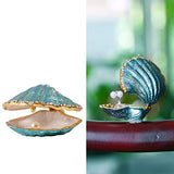 H&D Metal Glass Trinket Box Ring Holder Small Seashell Figurine Collectible Table Centerpiece (Pearl Mussel)