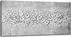 Hand-painted oil painting Canvas Texture Palette Knife White Flowers Paintings For Modern Home Decor Wall Art Acrylic Canvas Painting (White Flower, Frameless - 24X48 Inches)