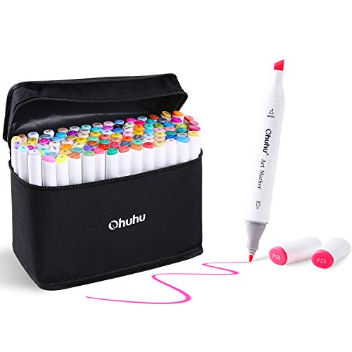 100 Colors Art Markers Set, Ohuhu Dual Tips Coloring Marker Pens for Kids, Fine and Chisel Tip