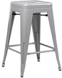 Flash Furniture 24'' High Backless Silver Metal Indoor-Outdoor Counter Height Stool with Square Seat