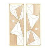 CosmoLiving by Cosmopolitan Metal Geometric Wall Decor with Black and Gold Accents, Set of 2 12"W, 35"H, Brown