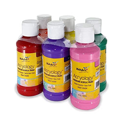 Rich Art Acryology Premium Acrylic Craft Paint - Non Toxic Easter Craft Paint - Green, Pink, Red, Yellow, Purple, Orange - Made in The USA - Arts and Crafts Stocking Stuffers - 4 Fl Oz (6 Pack)