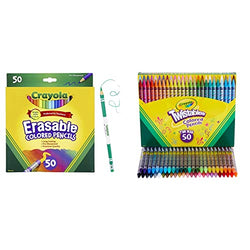 Crayola Erasable Colored Pencils, Art Tools, Adult Coloring, Gift for Kids, 50 Count & Twistables Colored Pencil Set, School Supplies, Coloring Gift,50 Count