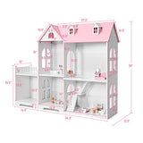 Costzon Kids Wooden Dollhouse, 2-in-1 Cottage Dollhouse Bookcase w/ 5 Rooms and Hidden Storage, 2 Tiers Pretend Toy Set w/ 14 PCS Furniture for Toddlers Playroom, Nursery, Gift for Girls & Boys (Pink)