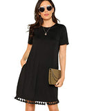 Romwe Women's Summer Short Sleeve Pocket Tassel Hem Loose Tunic T-Shirt Dress Black M