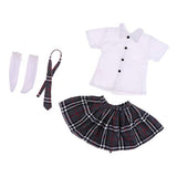 CUTICATE 1/3 BJD Girl Dolls Clothes Outfits for Night Lolita, Supper Dollfie, LUTS DOD SD - T-Shirt & Tie & Plaid Skirt & Socks