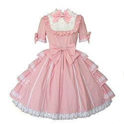 Women Girls Sweet Pink Princess Lolita Dresses Short Sleeves Multi Layers Lolita Dress with Bows (XXX-large, Pink)