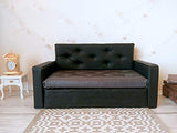 Miniature Dollhouse Sofa, Modern Black Leather Upholstered Furniture 1:6 scale.