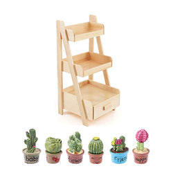 Haomian Doll House Simulation Flower Stand 1:12 Scale Dollhouse Mini Wood Shelf Flower Stand Doll House Furniture Model Toy Fairy Garden Accessory (F)