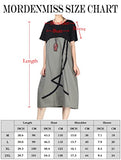 Mordenmiss Women's Cotton Linen Dresses Color Block Short Sleeve T-Shirt Dress with Pockets Gray XL