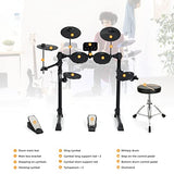 Electric Drum Set, Electronic Drum Kit for Kids and Beginner with 120 Sounds, 10 Demo Songs, Mesh Drums with Drum Throne, Sticks