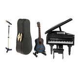 CUTICATE Luxury Dollhouse Musical Instruments Set - Guitar Piano Microphone Model Kit, Fairy Garden / Music Room Accessories Decor