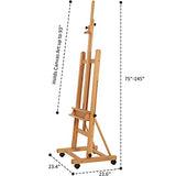 MEEDEN Extra Large Studio H-Frame Easel 75" to 146", Holds Canvas up to 93", Adjustable Solid Beech Wood Artist Easel with Storage Tray, Heavy-Duty Art Easel with Wheels for Artists Adults