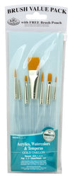Royal & Langnickel Royal Zip N' Close Gold Taklon Clear Acrylic Variety 7-Piece Brush Set