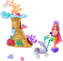 Mermaid Barbie Nurturing Playset, Chelsea Mermaid Doll with 4 Pets and Coral Reef Play Area, Stroller and Accessories [Amazon Exclusive]