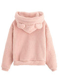 SheIn Women's Casual Cute Teddy Long Sleeve Sweatshirt Fleece Pullover Hoodie Pink