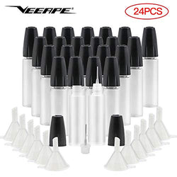 VEEAPE 24pcs 15ml Needle Applicator Tip Bottles, Translucent Glue Bottles Tips Precision Bottle for DIY Quilling Craft, Acrylic Painting, Liquids with 12 Funnel+24 Stickers