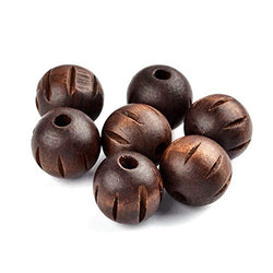 20pcs Simple Carved Wood Ball Beads Coffee Color Round Loose Spacer Craft 25mm