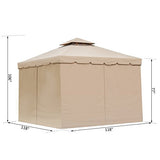 Outsunny 10’ x 10’ Outdoor Patio Gazebo with Beautiful Polyester Curtains, 2-Tier Roof, & Mesh Screen Drapes, Khaki