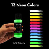 Nicpro 13 Fluorescent Colors Neon Acrylic Pour Paint , Premixed High Flow UV Pouring Painting Bulk Set with Canvas, Wood Natural Slices, Pouring Oil, Strainer, Cups, Art DIY Supplies Kit
