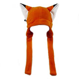 Pawstar Fleece Fox Ears Beanie Hat with Straps - Orange