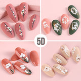 KINGMAS 5D Flower Nail Art Sticker Decals Hollow Exquisite Pattern Nail Art Self-Adhesive Luxurious DIY Nail Art Decoration Butterfly Flower Leaf Lace Carving Design