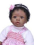 Pinky 22 Inch 55cm Lifelike Reborn Baby Dolls Soft Silicone Doll Realistic Looking Newborn Baby Dolls Black Skin Girl Indian African Toddler with Toy Birthday Xmas Gift