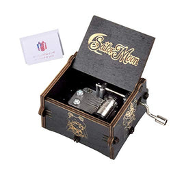 Magic Line Wood Music Boxes Sailor Moon Antique Engraved Wooden Musical Box Gifts for Birthday/Christmas/Valentine's Day/Thanksgiving Days Hand-Operated Present Kid Toys Black