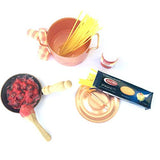 Dollhouse miniature Italian pasta and meatballs preparation table