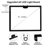 A3 Led Light Pad, 2500mha Battery Powered Light Box, 3 Colors Stepless Dimmable 6 Levels of Brightness Light Board for Tracing,Diamond Painting, Sketching ,Built-in Stand, Magnet Clip with Carry Bag