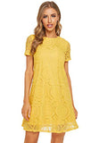 Romwe Women's Short Sleeve Summer Lace Wide Hem Dress Yellow_no Stretchy Small